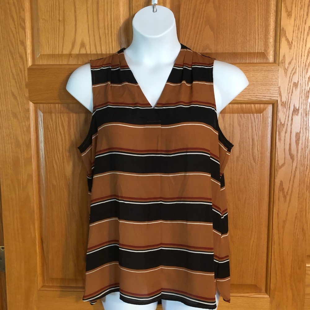 Apt. 9 Brown and Black Striped V-Neck Sleeveless Top